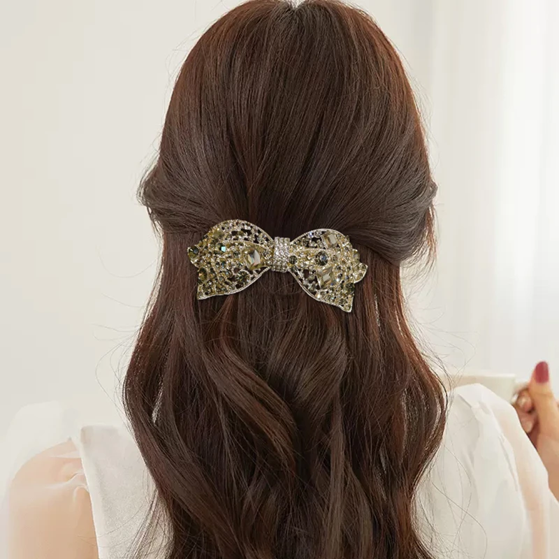 泛思8公分蝴蝶结钢夹扣夹弹簧夹马尾夹捷克钻边夹女生成人妈妈款