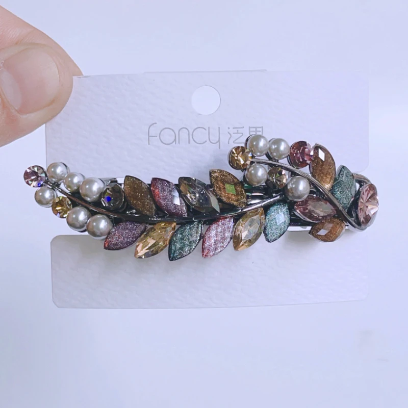 五彩麦穗夹子头饰发夹女后脑勺高端奢华顶夹半扎发弹簧发卡妈妈