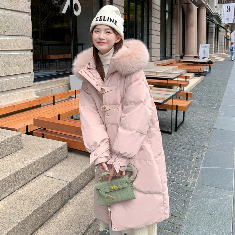 新款胖mm300斤加肥加大码羽绒服女中长款大毛领厚6613