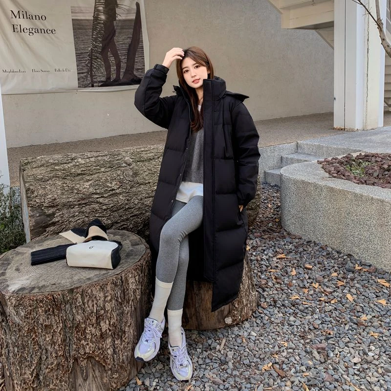 新款中戏90白鸭绒加绒加厚超长款情侣羽绒服外套女