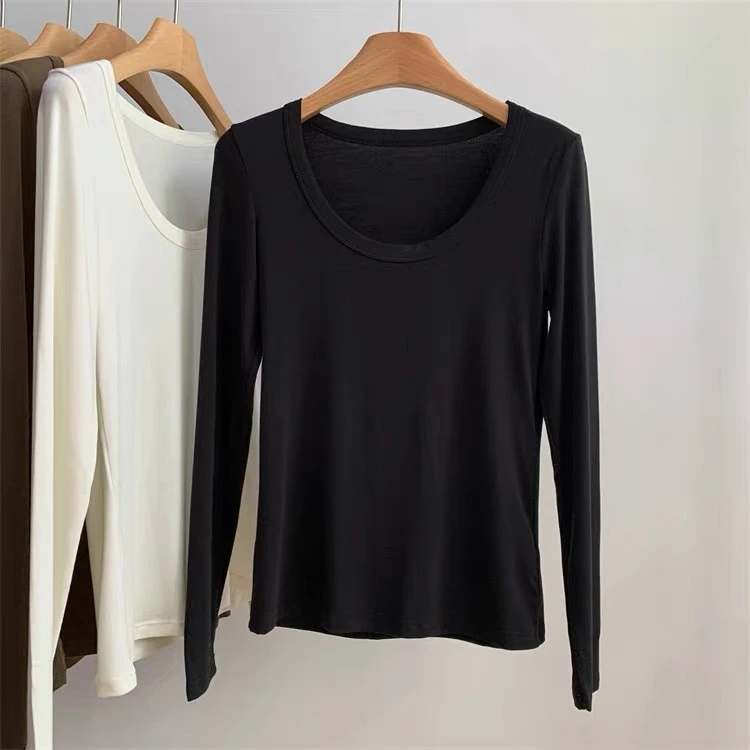 8167羊毛蚕丝U领长袖打底衫秋冬新款修身保暖上衣LXPP085