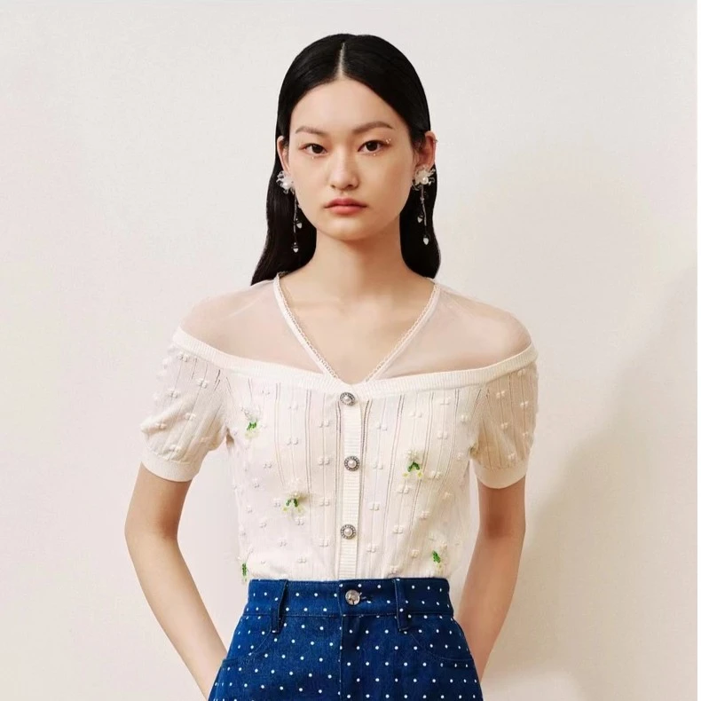 MAXRIENY复古仙美氛围感针织衫2023夏季新款肌理感上衣女小衫
