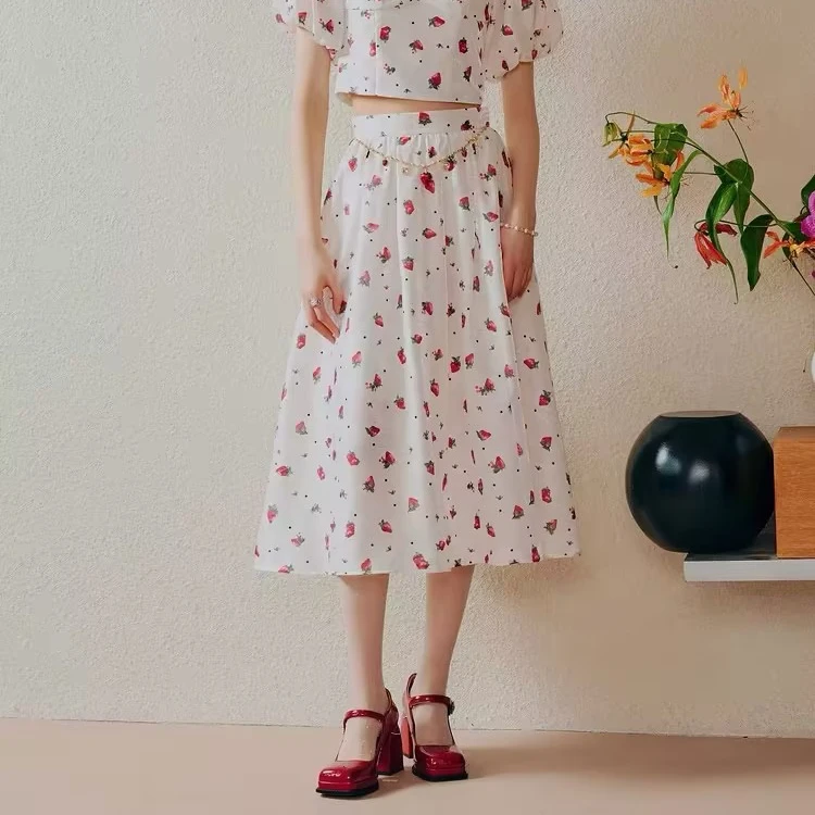 【商场同款】草莓MAXRIENY甜美少女感半身裙夏日中长裙子