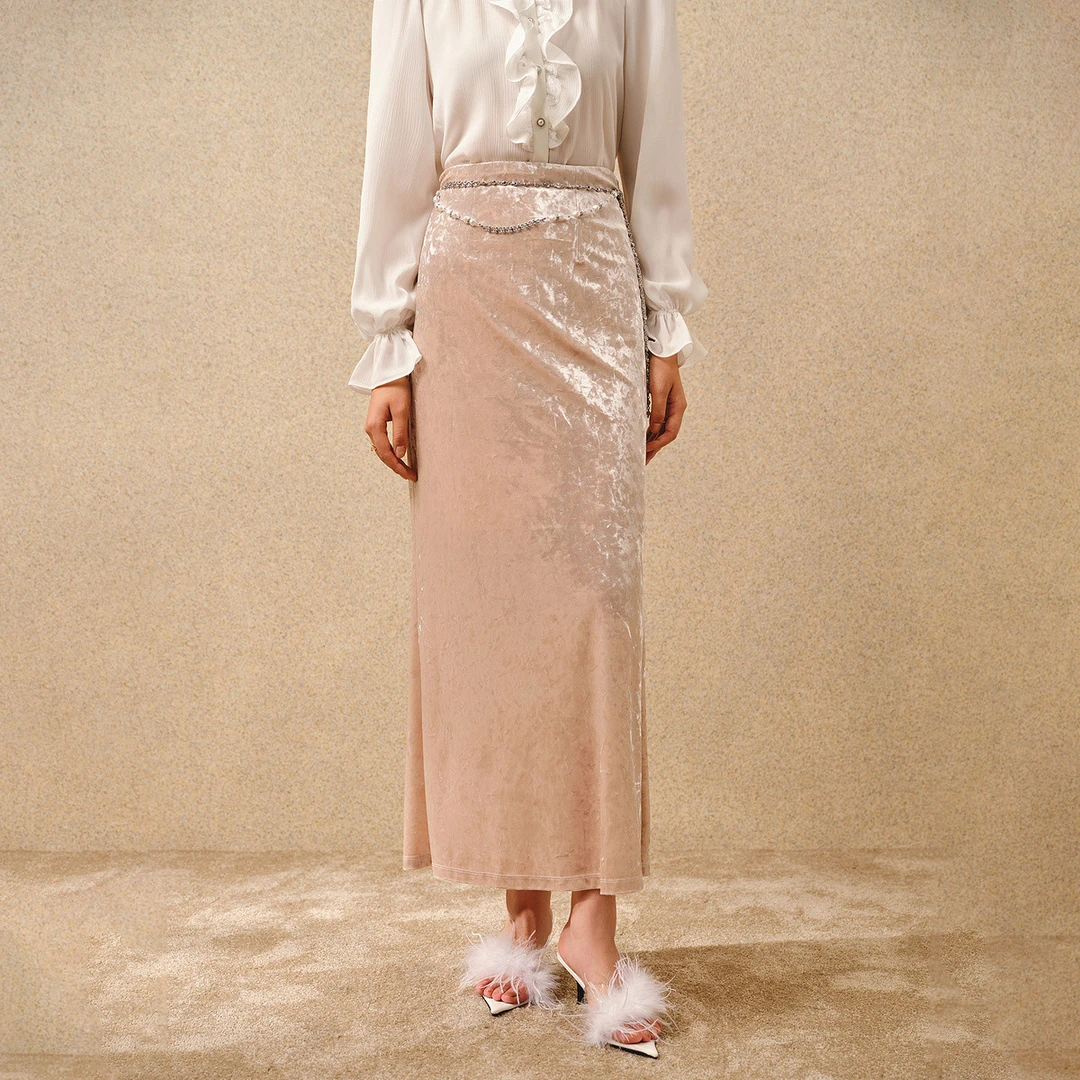 精致复古氛围感丝绒鱼尾半裙23冬季新款绒裙子