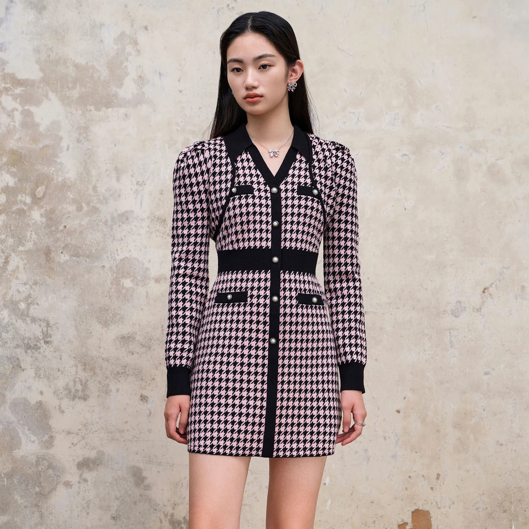 名媛千金小香长袖气质衬衫拼接连衣裙秋季裙子女