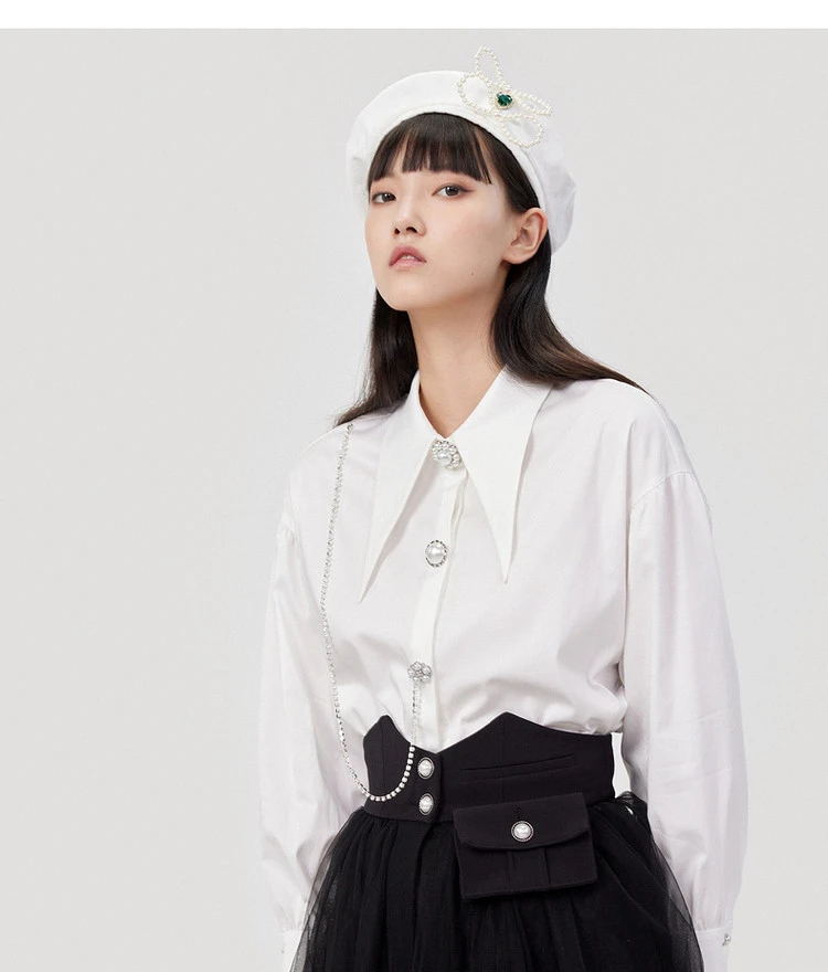MAXRIENY廓形衬衣女春季通勤风白色衬衫上衣