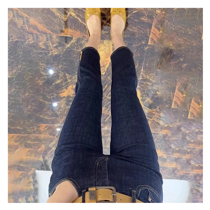 蓝色直筒小个子八分牛仔裤女春季新款大码梨形身材宽松显瘦烟管裤