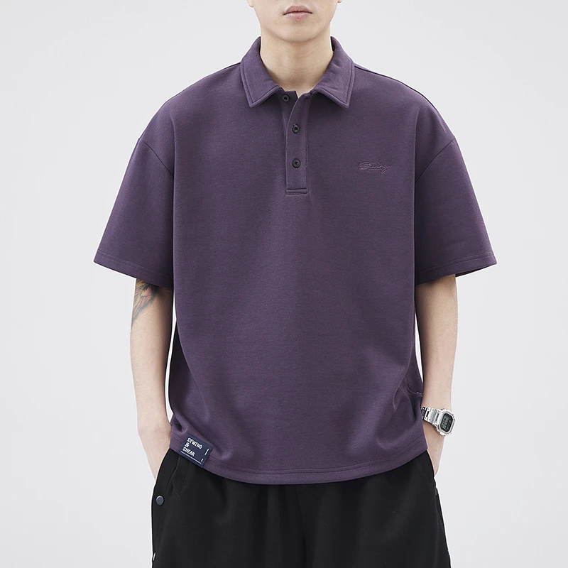美式重磅polo衫男短袖夏季宽松休闲纯色翻领刺绣半袖上衣男士t恤
