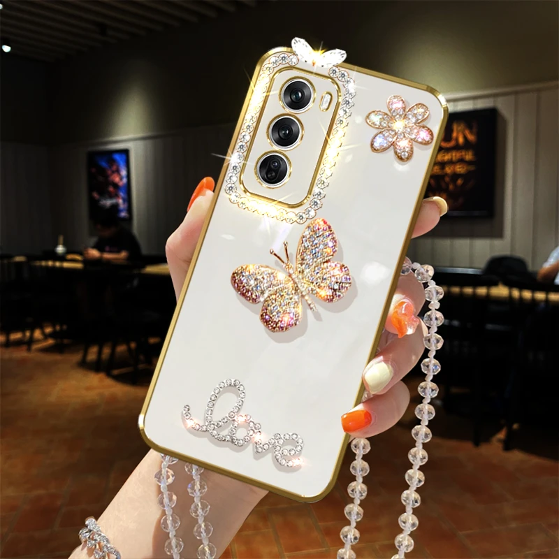 OPPOReno12手机壳5G蝴蝶镶钻防摔仙女款保护套镜头全包软壳新品