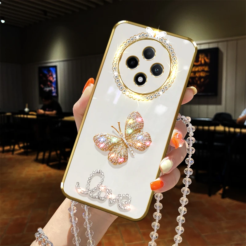 OPPO A3手机壳蝴蝶镶钻防摔女款保护套镜头全包新品时尚网红软壳