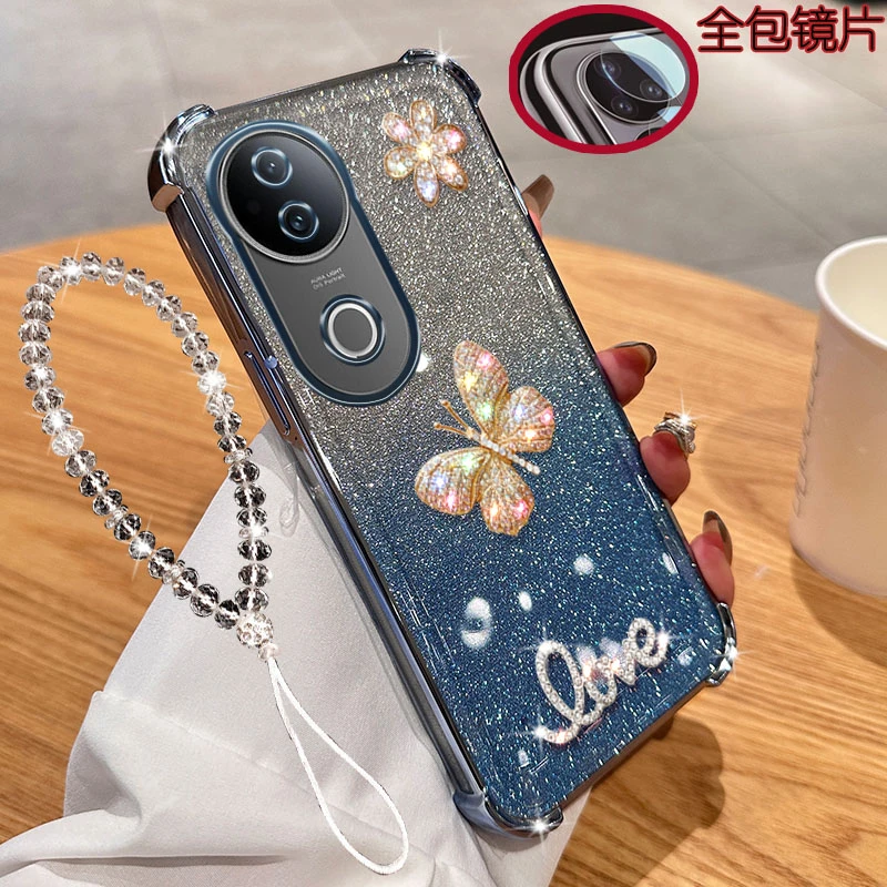 vivo s20手机壳气囊闪粉彩蝶软胶防摔保护套镜头全包新品网红奢华