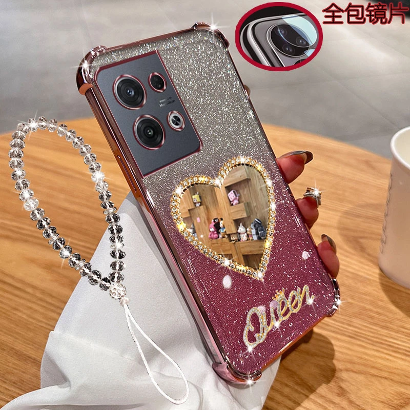 适用oppo reno8pro手机壳PGAM10气囊爱心镜子女款防摔保护套奢华