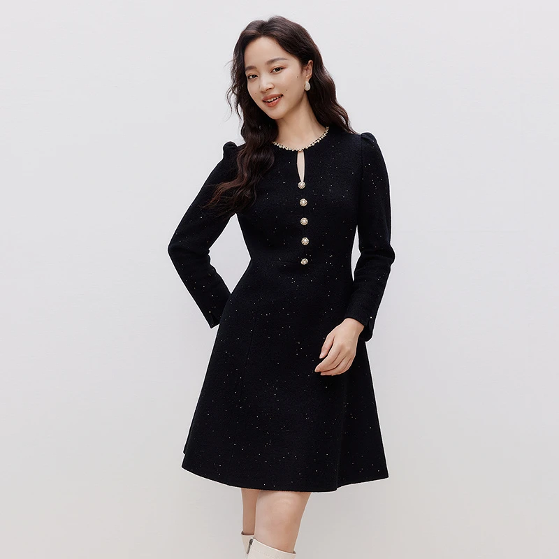 珂莱蒂尔 新款设计感显瘦黑白色千金玛德琳连衣裙KF11638V1