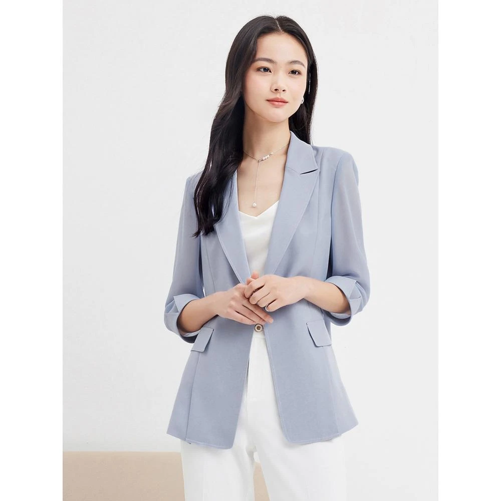 【珂莱蒂尔Koradior】通勤西装女七分袖气质拼接小西装KA01952时尚