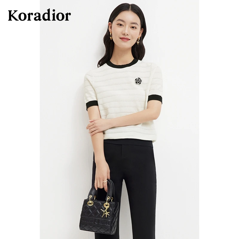 【珂莱蒂尔Koradior】条纹短袖休闲上衣KZ02653/KZ02767度假穿搭
