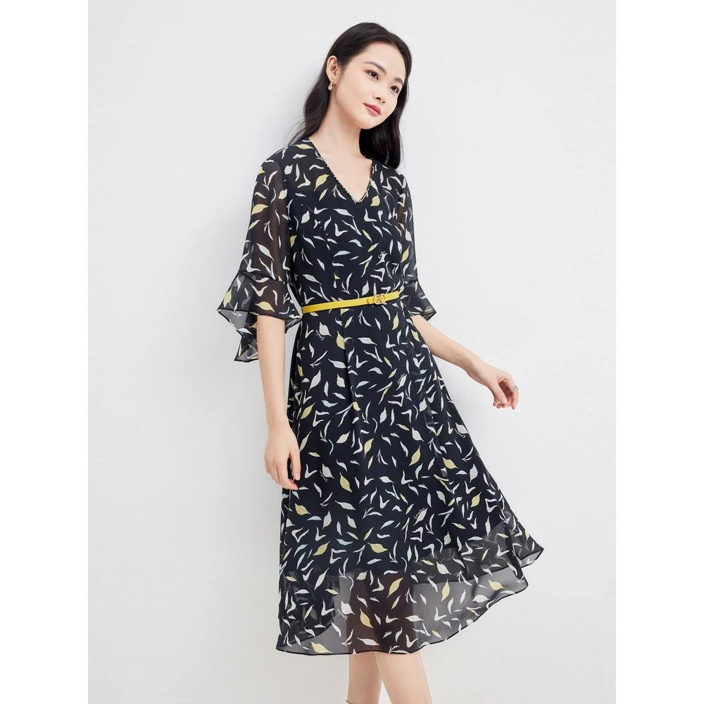 【珂莱蒂尔Koradior】碎花裙法式中长裙气质连衣裙设计感KF09142