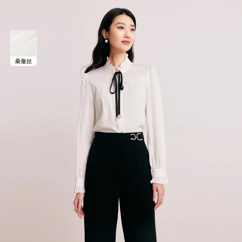 【珂莱蒂尔秋日浪漫来信】桑蚕丝设计感显瘦百搭上衣KE00893V1