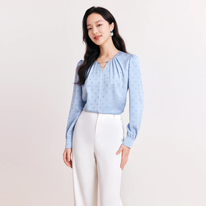 珂莱蒂尔高贵气质遮肚子设计感显瘦百搭衬衫KD04294P1