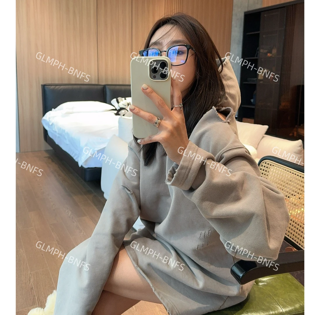 GLMPH-BNFS【破洞卫衣】简约破洞连帽宽松卫衣长袖休闲百搭上衣-668