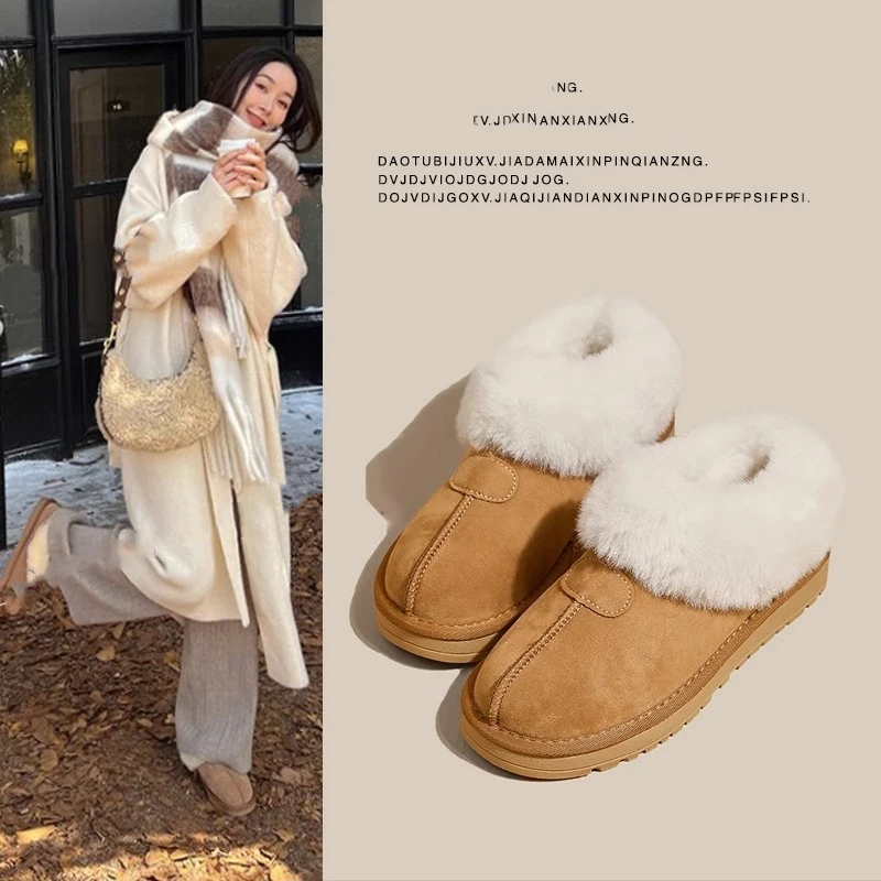 毛毛雪地靴女皮毛一体2023新款冬季加绒加厚保暖大棉鞋毛拖休闲