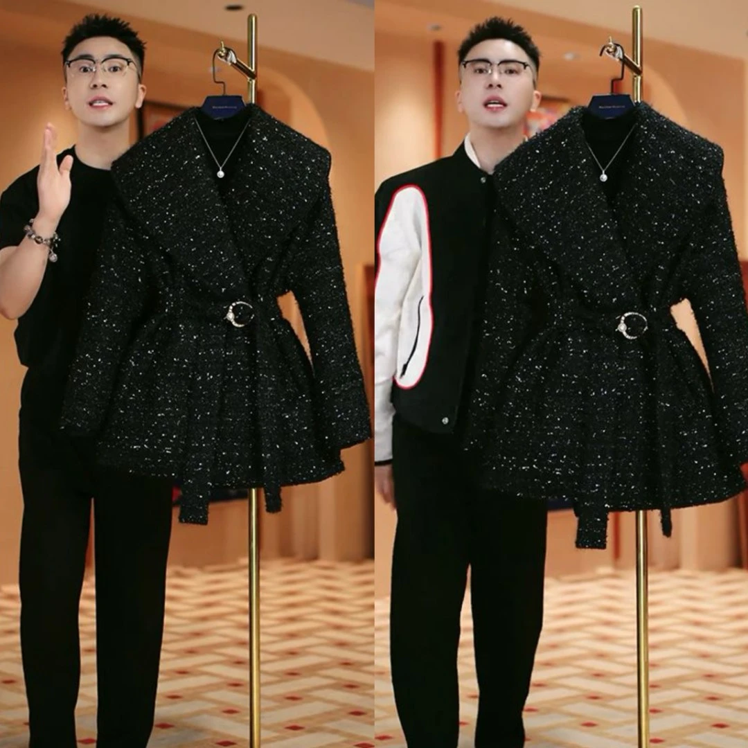 高级感百搭显瘦黑色毛呢加棉外套欧洲站2024冬季新款气质精致上衣