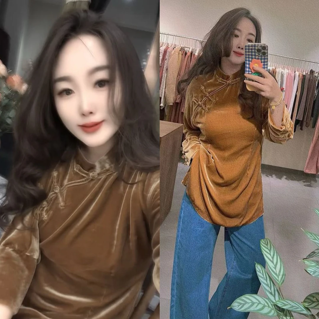 欧洲站2024秋季新款新中式国风盘扣中长款衬衫百搭纯色立领衬衣潮