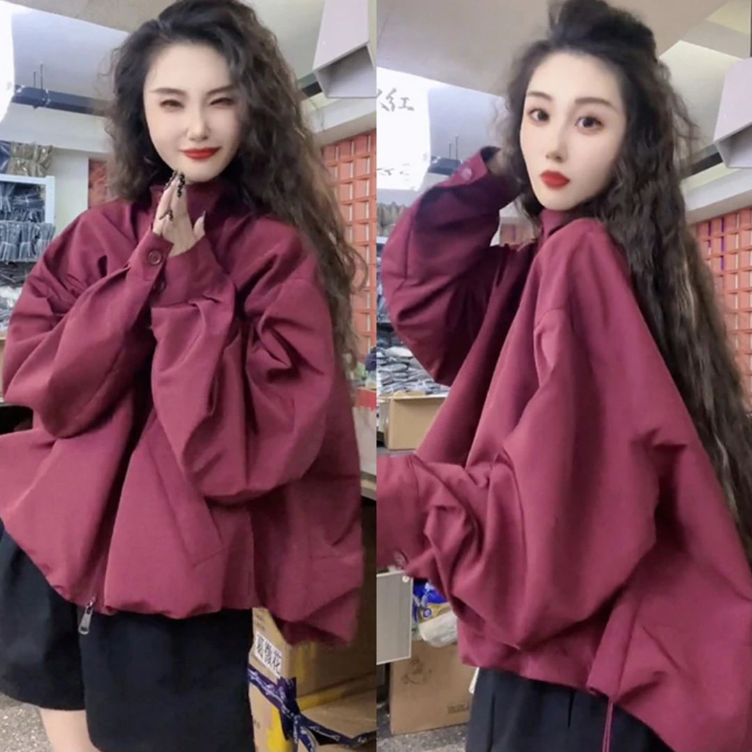 洋气宽松纯色立领外套女欧洲站2024秋季新款百搭休闲长袖上衣潮