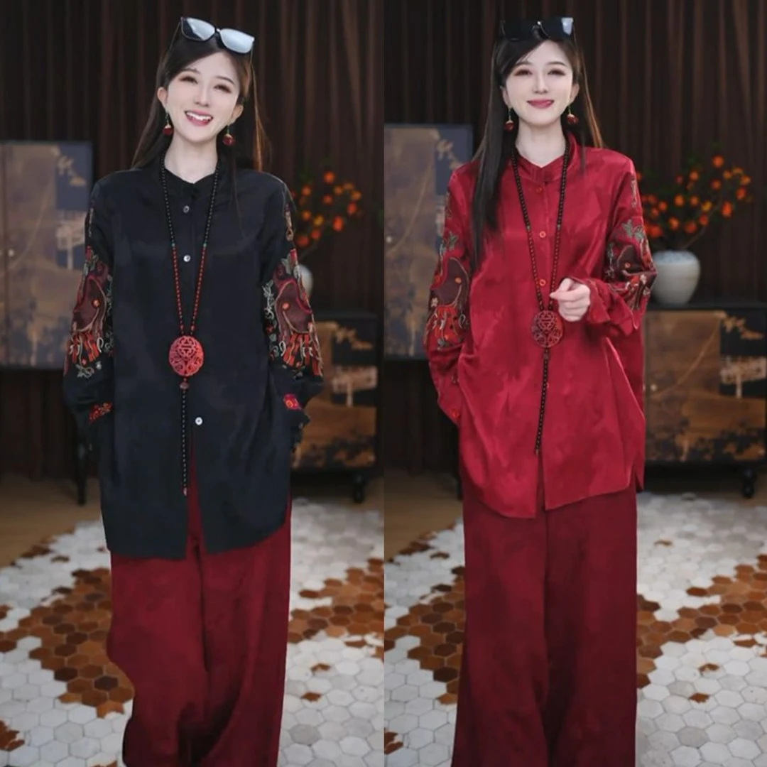 高级感重工提花刺绣纯色衬衫女欧洲站2025春秋新款百搭单排扣衬衣