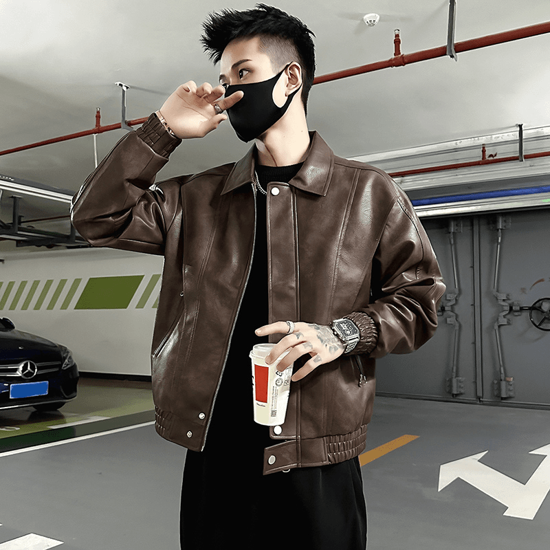 春秋季做旧皮衣外套男士潮牌痞帅机车服2023新款男装上衣秋冬夹克