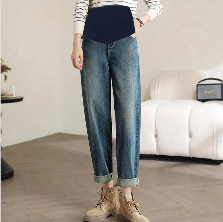 春装新款孕妇老爹裤宽松大码显瘦孕妇装牛仔裤休闲外穿孕妇托腹裤