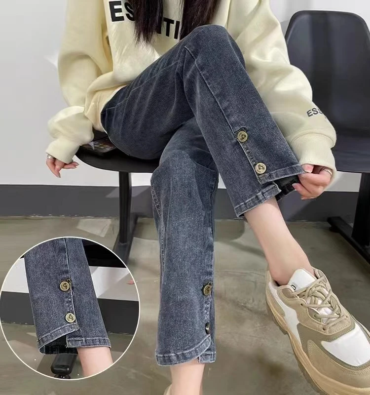 秋季新款孕妇烟管裤时尚高弹牛仔裤休闲外穿托腹裤显瘦潮妈九分裤