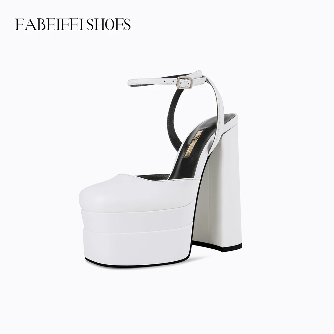 法贝妃2023夏季新款凉鞋防水台粗跟方头女鞋欧美恨天高一字带女鞋