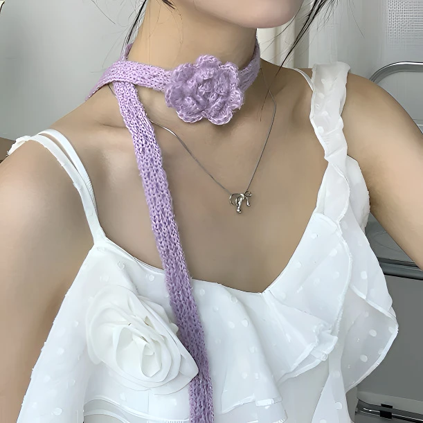 那些花~手工花朵针织小围脖女百搭款配配饰柔软毛线玫瑰小围巾