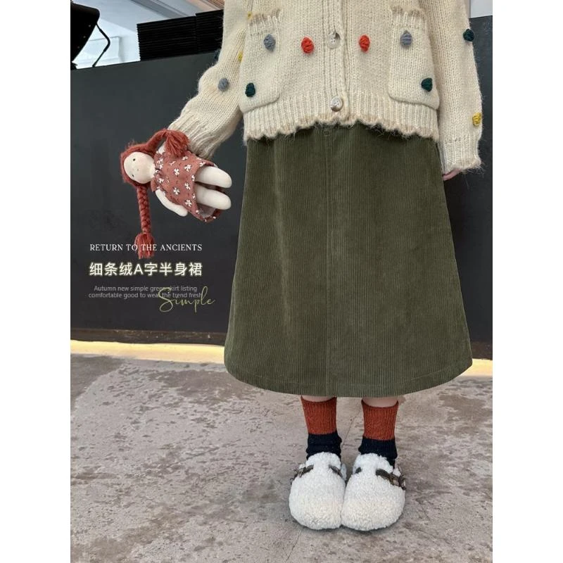 【现货秒发】2023秋冬厚款儿童一体绒裙女童韩系文艺灯芯绒长裙b