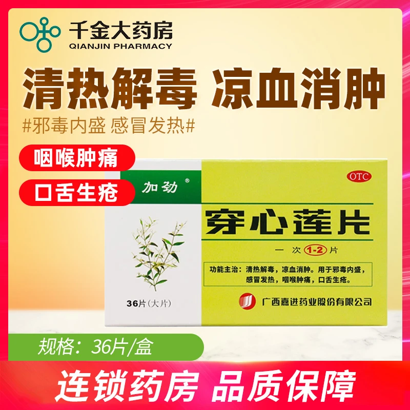 加劲 穿心莲片36片清热解毒凉血消肿感冒发热咽喉肿痛口舌生疮