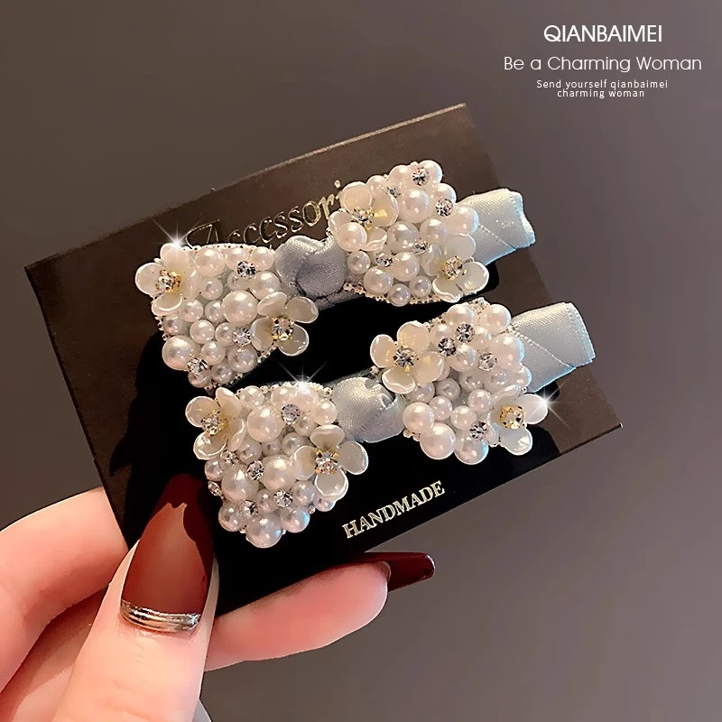 小清新发夹花朵珍珠蝴蝶结侧边夹成人气质刘海夹优雅精致发卡夹子
