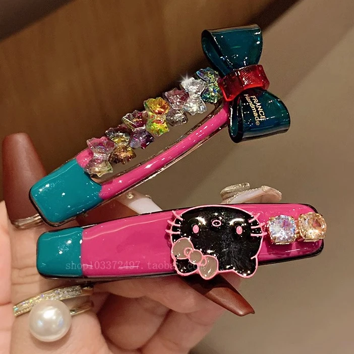 发夹女高级感水晶甜酷边夹2025新款玫红碎发夹时尚鸭嘴夹头饰发饰