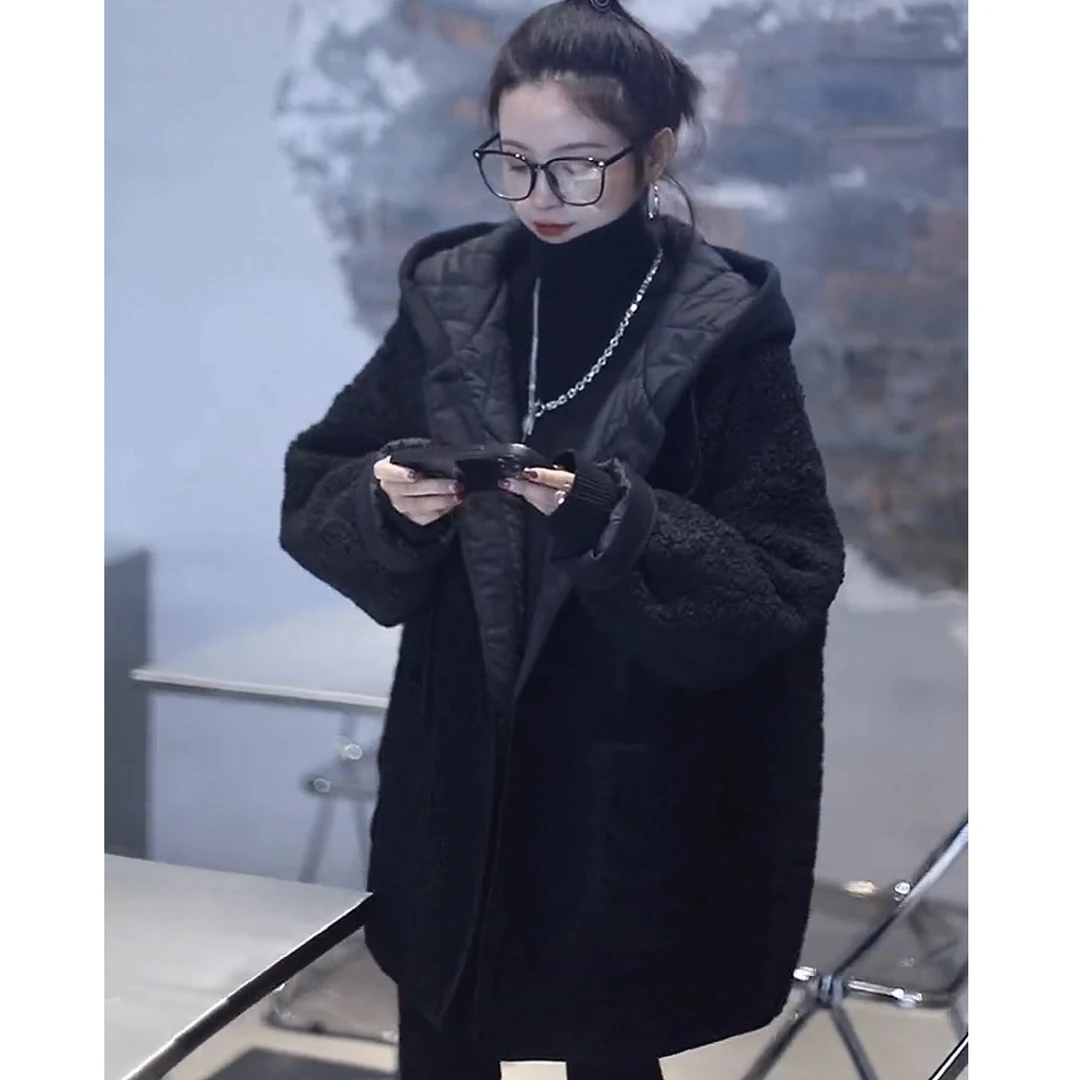 2025冬季新款爆款小香风加厚小众毛绒绒黑色羊羔毛毛外套女秋冬款
