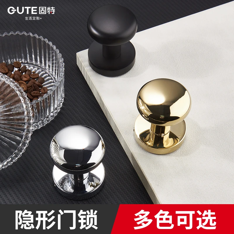 固特隐形锁背景门锁单面暗锁美式田园金色把手黑色室内球形锁家用
