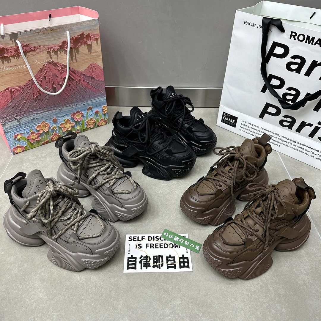 老爹鞋女ins2024秋季新款超火拼色厚底增高松糕运动鞋时尚休闲鞋l