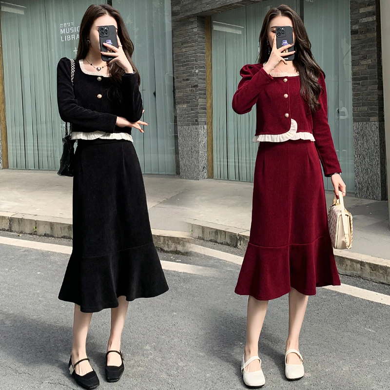 2024秋冬女新款 赫本风黑色气质高腰显瘦鱼尾裙F623