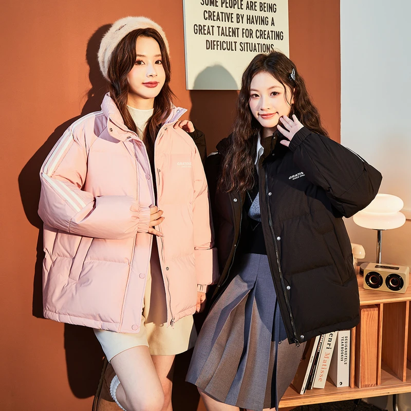 2Y179  DB1  唐狮羽绒服女短款长款立领宽松面包服加厚外套时尚潮