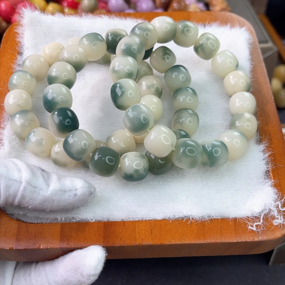 白玉菩提吊坠13mm1串飘花桶珠随机j78