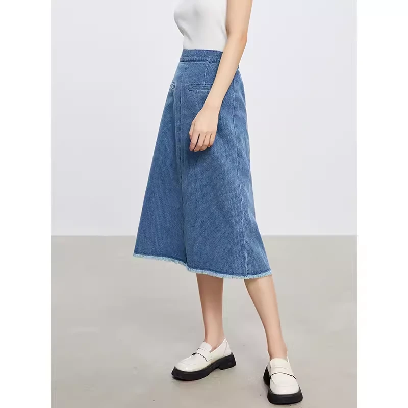 THESEALIFE欧海一生 2023春夏复古毛边高腰牛仔裙C10266