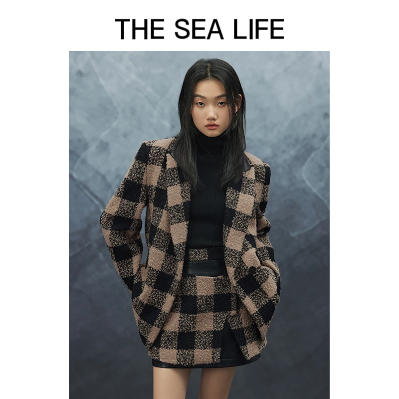THESEALIFE欧海一生复古西装外套女绵羊毛呢子外套B3102