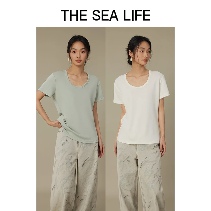THESEALIFE欧海一生冰丝短袖多色夏简约T恤弹力上衣15768-1