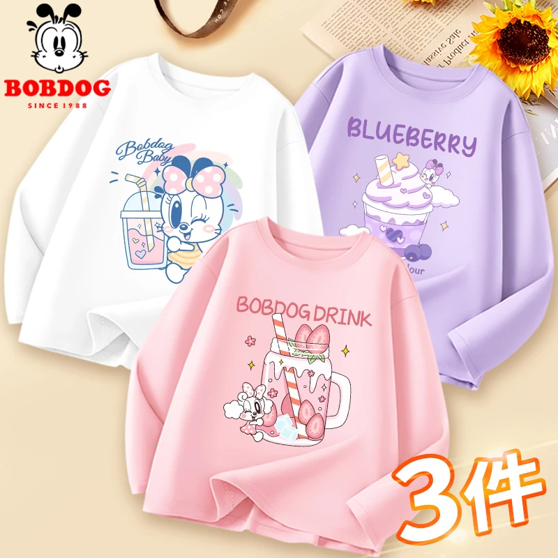 巴布豆童装女童t恤长袖2025新款儿童纯棉打底衫秋季女孩洋气上衣