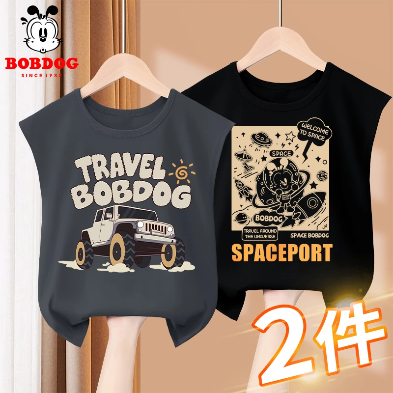 巴布豆卡乐男童坎肩背心2025夏装新款无袖T恤纯棉童装宝宝上衣潮