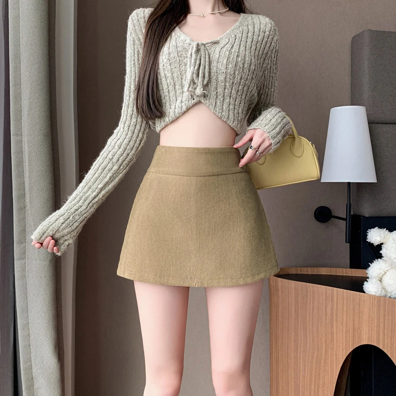 辣妹休闲百搭侧开叉秋冬灯芯绒半身裙高腰显瘦短裙包臀裙女裤裙子
