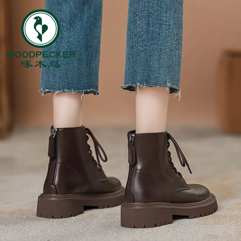 啄木鸟马丁靴女鞋2024新款爆款秋冬加绒英伦风瘦瘦靴厚底短靴单靴